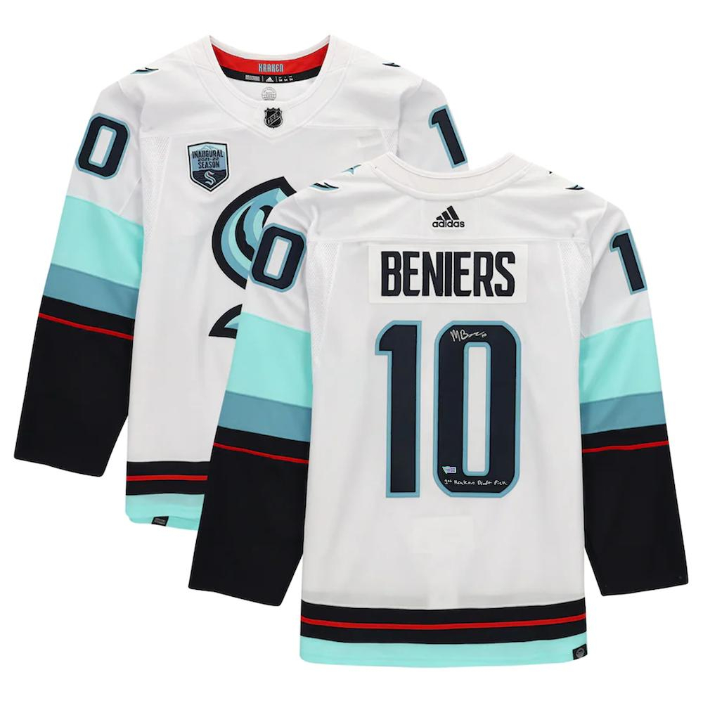 Matt Beniers Signed Adidas Kraken Jersey Inscribed 