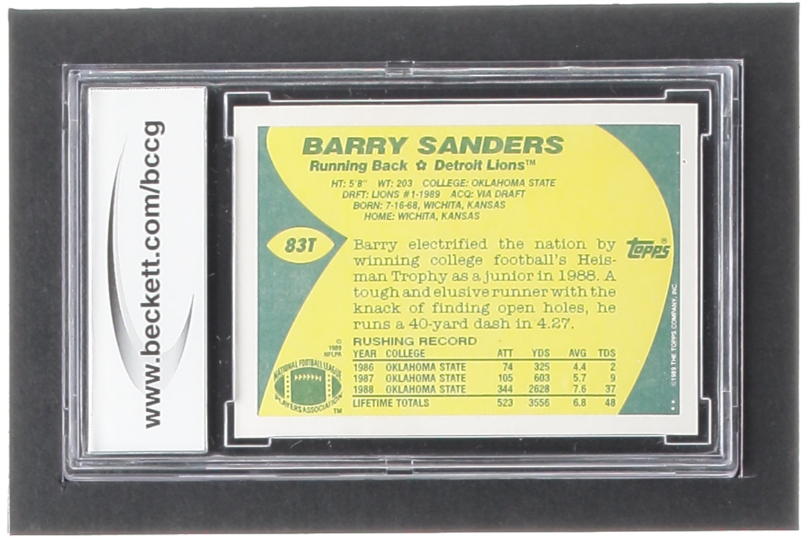 Barry Sanders 1989 Topps Traded #83T RC (BCCG 9) at PristineAuction.com Barry Sanders 1989 Topps Traded #83T RC (BCCG 9) at PristineAuction.com