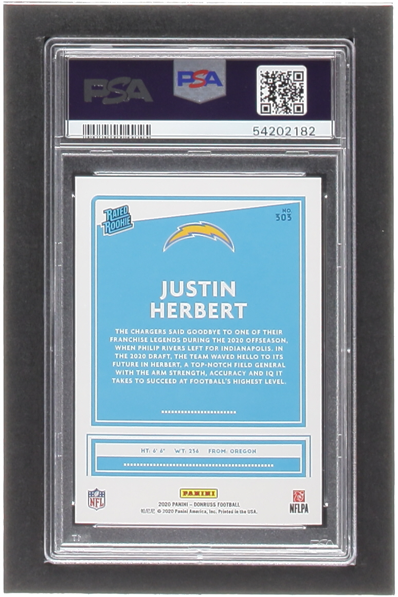 Justin Herbert 2020 Donruss #303 RR RC (PSA 10) at PristineAuction.com Justin Herbert 2020 Donruss #303 RR RC (PSA 10) at PristineAuction.com