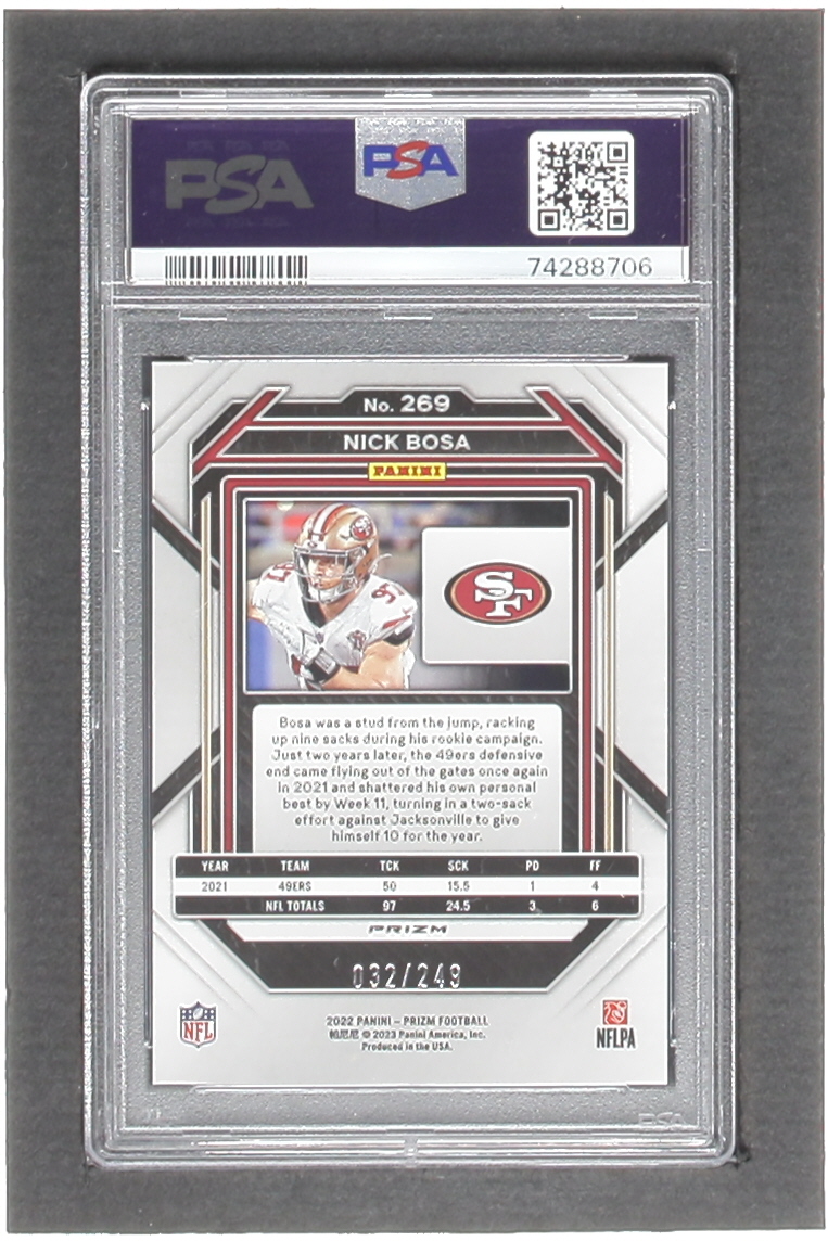Nick Bosa 2022 Panini Prizm Prizms Orange #269 #32/249 (PSA 8) at PristineAuction.com Nick Bosa 2022 Panini Prizm Prizms Orange #269 #32/249 (PSA 8) at PristineAuction.com