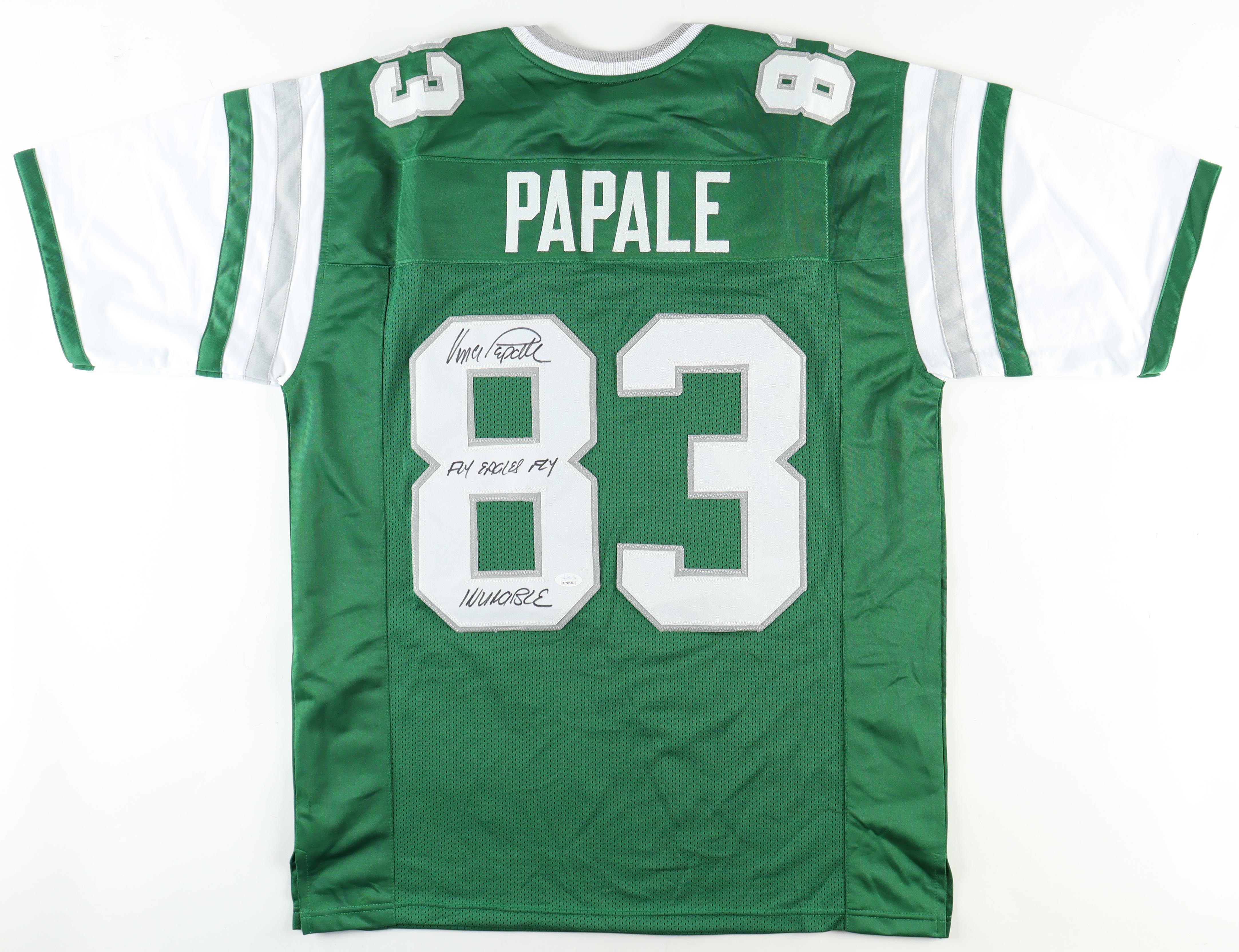 Vince Papale Signed Jersey Inscribed "Fly Eagles Fly" & "Invincible!" (JSA) at PristineAuction.com Vince Papale Signed Jersey Inscribed "Fly Eagles Fly" & "Invincible!" (JSA) at PristineAuction.com