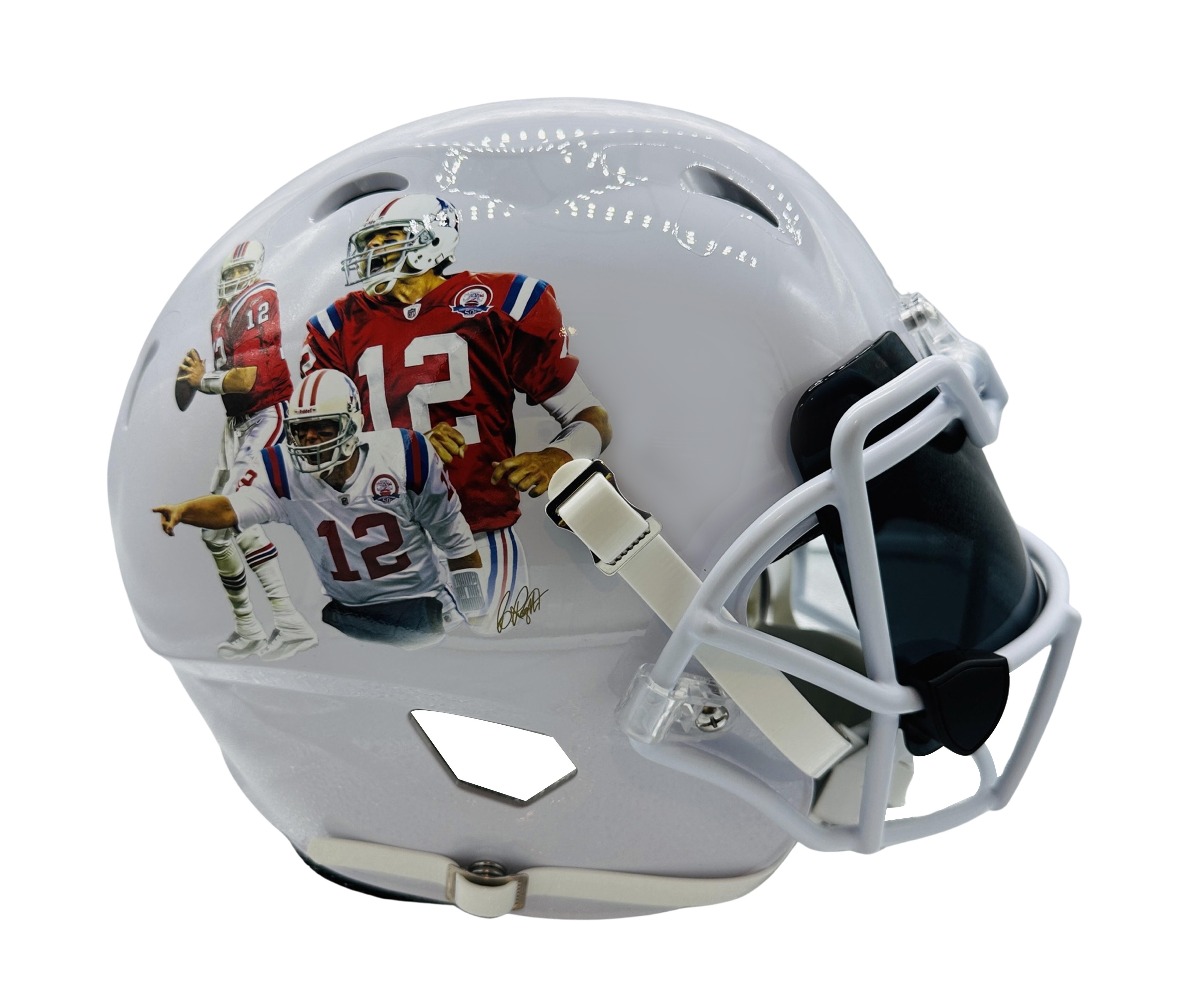 Tom Brady "Throwback" Full Size Authentic On-Field Helmet with Art Giclee at PristineAuction.com Tom Brady "Throwback" Full Size Authentic On-Field Helmet with Art Giclee at PristineAuction.com