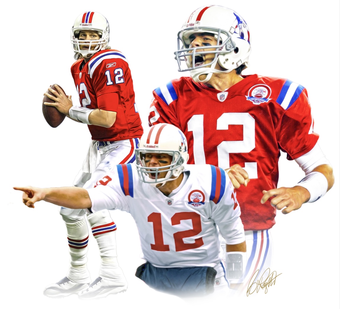 Tom Brady "Throwback" Full Size Authentic On-Field Helmet with Art Giclee at PristineAuction.com Tom Brady "Throwback" Full Size Authentic On-Field Helmet with Art Giclee at PristineAuction.com