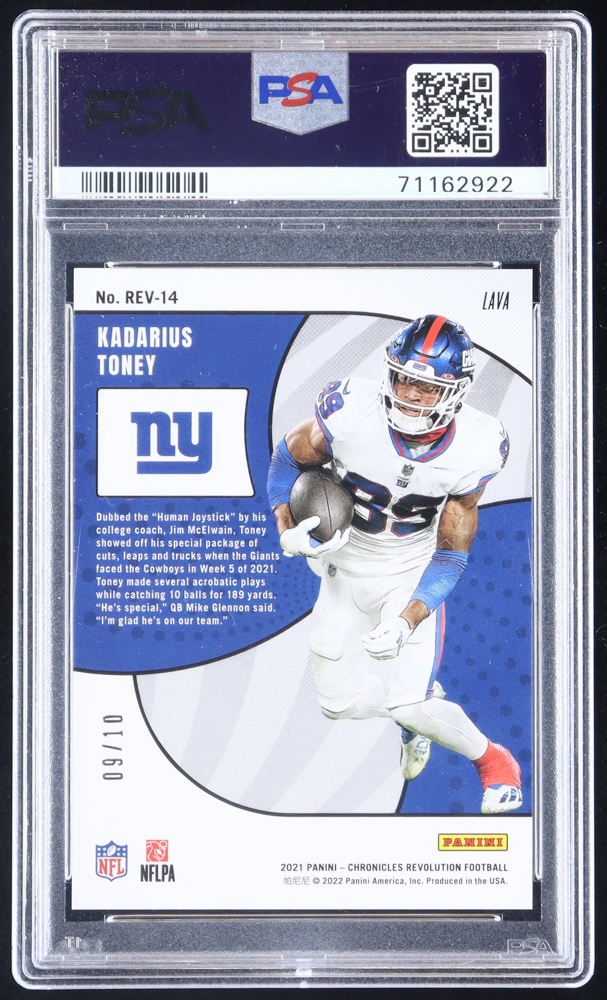 Kadarius Toney 2021 Panini Chronicles Revolution Lava #14 #09/10 RC (PSA 9) at PristineAuction.com Kadarius Toney 2021 Panini Chronicles Revolution Lava #14 #09/10 RC (PSA 9) at PristineAuction.com