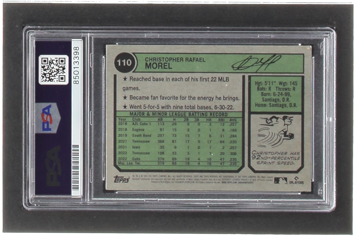 Christopher Morel Signed 2023 Topps Heritage #110 RC (PSA | Autograph Graded 10) at PristineAuction.com Christopher Morel Signed 2023 Topps Heritage #110 RC (PSA | Autograph Graded 10) at PristineAuction.com