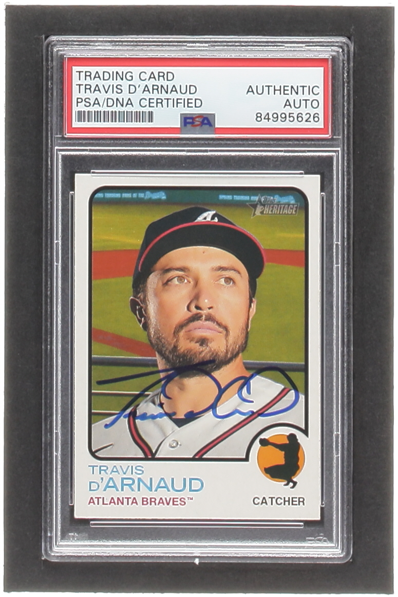 Travis d'Arnaud Signed 2022 Topps Heritage #396 (PSA) at PristineAuction.com Travis d'Arnaud Signed 2022 Topps Heritage #396 (PSA) at PristineAuction.com