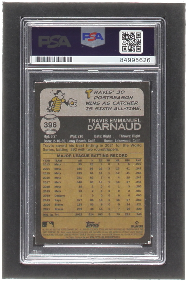 Travis d'Arnaud Signed 2022 Topps Heritage #396 (PSA) at PristineAuction.com Travis d'Arnaud Signed 2022 Topps Heritage #396 (PSA) at PristineAuction.com