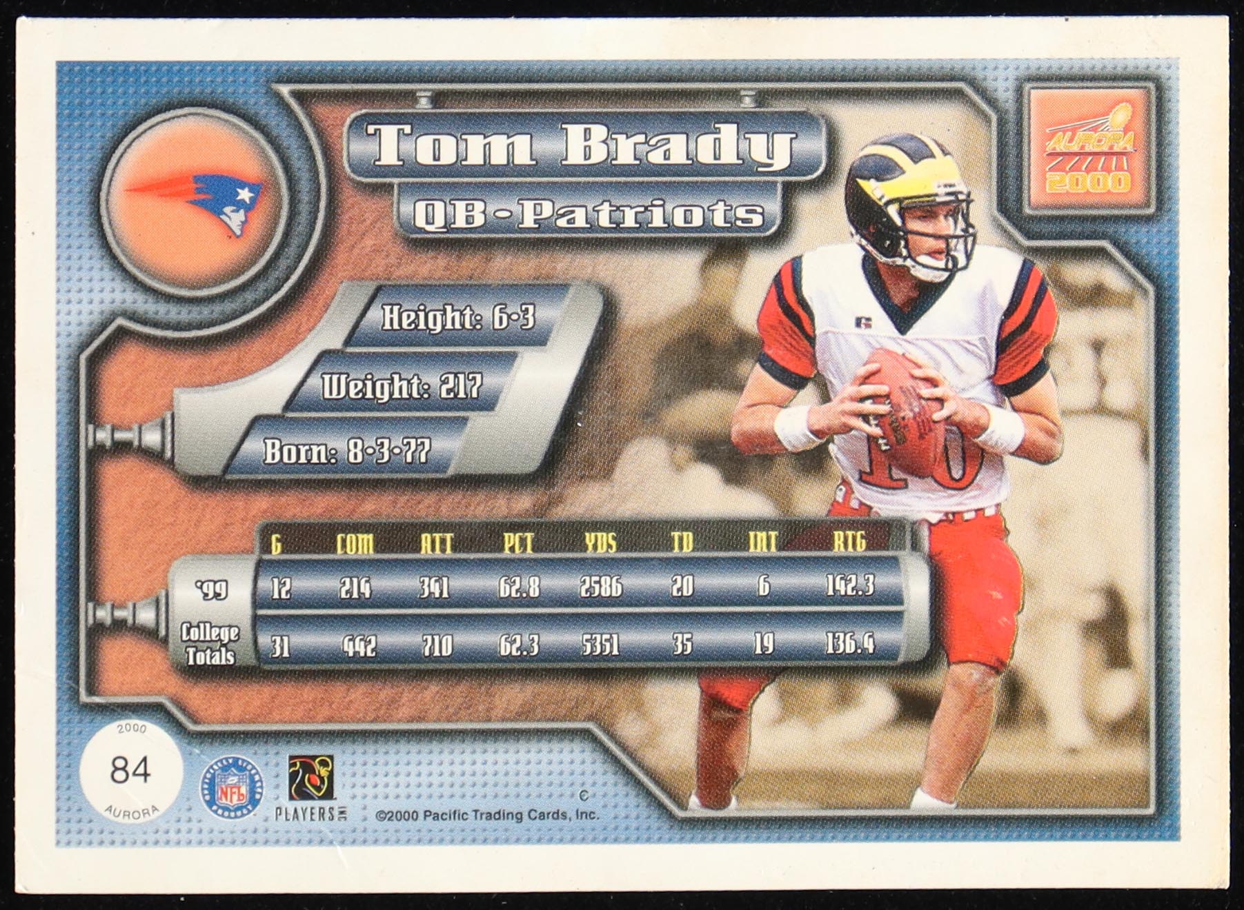 Tom Brady 2000 Aurora #84 RC at PristineAuction.com Tom Brady 2000 Aurora #84 RC at PristineAuction.com