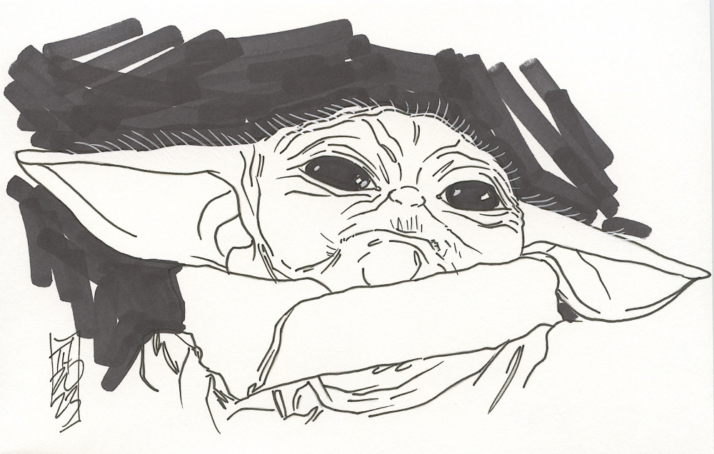 Grogu - Baby Yoda | Star Wars - Signed ORIGINAL Drawing by Tom Hodges ...