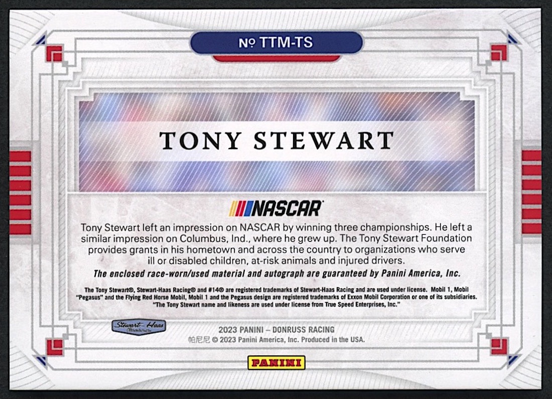 Tony Stewart 2023 Donruss Timeless Treasures Material Signatures #5 | Autograph Relic at PristineAuction.com Tony Stewart 2023 Donruss Timeless Treasures Material Signatures #5 | Autograph Relic at PristineAuction.com