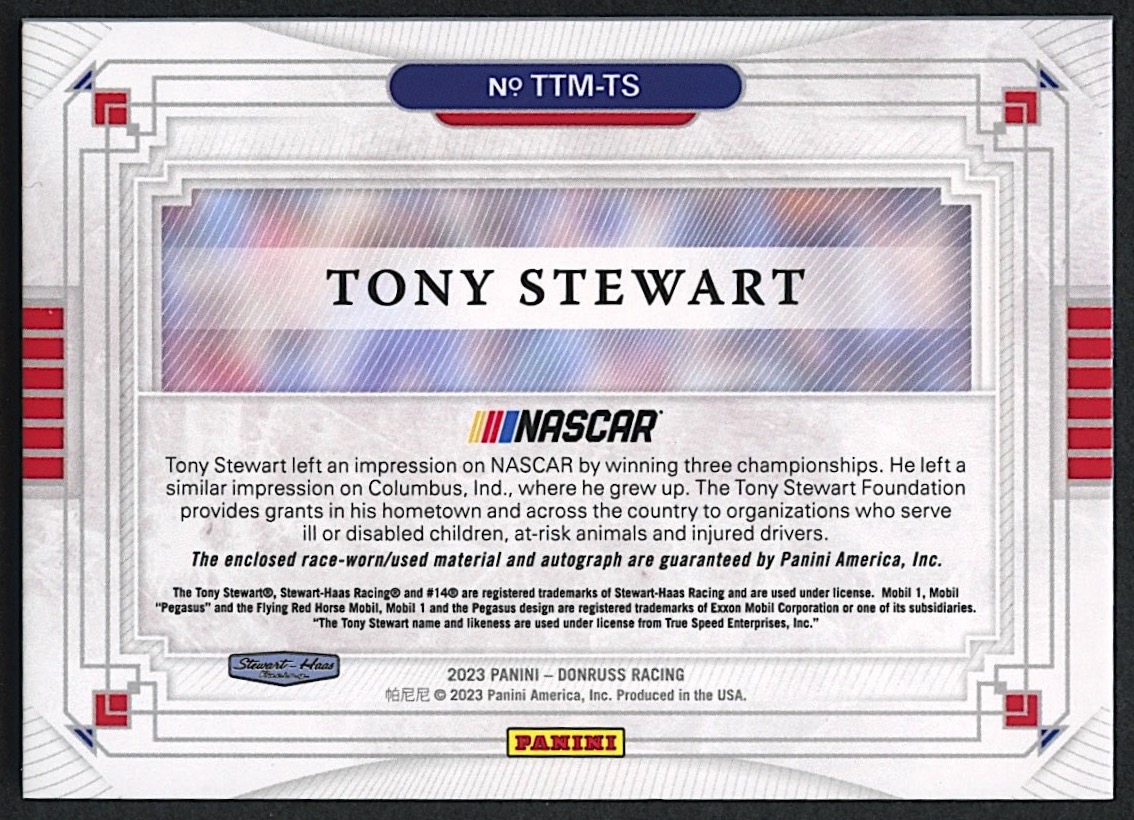Tony Stewart 2023 Donruss Timeless Treasures Material Signatures #5 | Autograph Relic at PristineAuction.com Tony Stewart 2023 Donruss Timeless Treasures Material Signatures #5 | Autograph Relic at PristineAuction.com