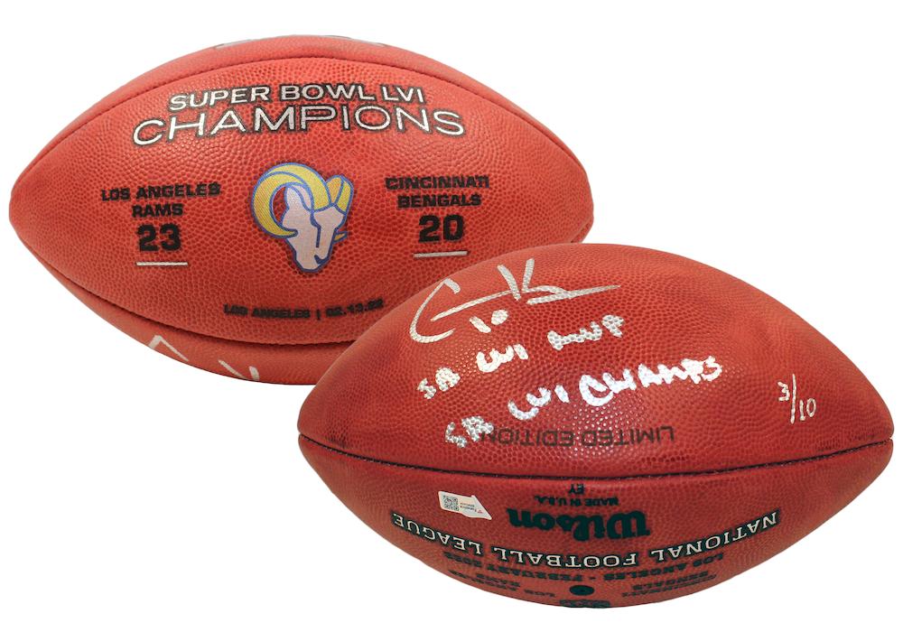 Cooper Kupp Signed "The Duke" LE Super Bowl LVI Logo Football Inscribed "SB LVI Champs" & "SB LVI Champs" (Fanatics) at PristineAuction.com Cooper Kupp Signed "The Duke" LE Super Bowl LVI Logo Football Inscribed "SB LVI Champs" & "SB LVI Champs" (Fanatics) at PristineAuction.com