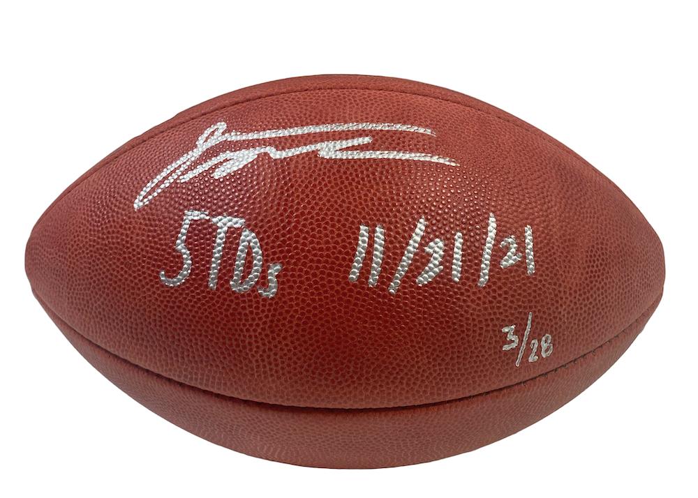 Jonathan Taylor Signed LE "The Duke" Colts Logo Football Inscribed "5 TDs" & "11/21/21" (Fanatics) at PristineAuction.com Jonathan Taylor Signed LE "The Duke" Colts Logo Football Inscribed "5 TDs" & "11/21/21" (Fanatics) at PristineAuction.com