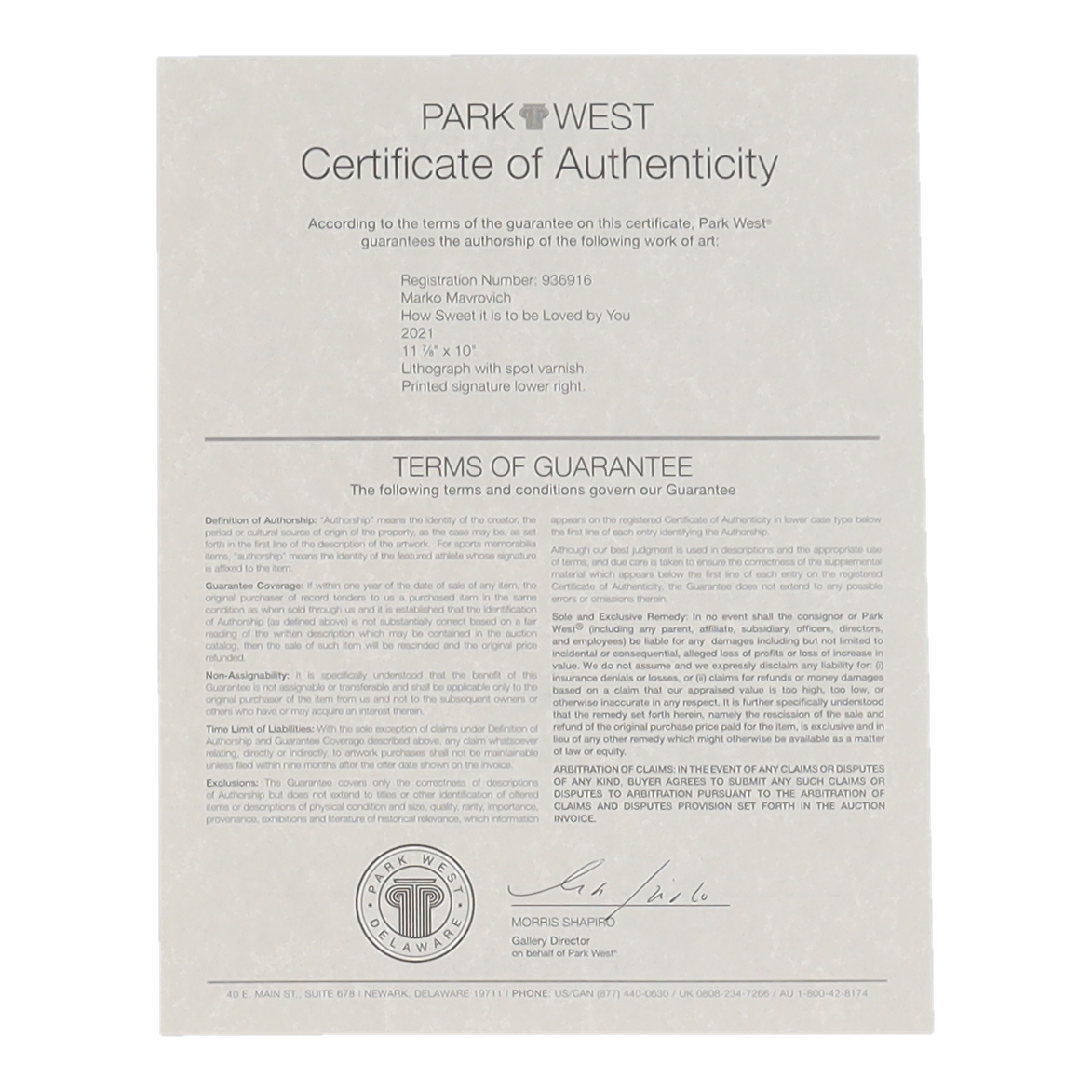 Marko Mavrovich Signed "How Sweet it is to be Loved by You" 10x12 Lithograph (Park West) at PristineAuction.com Marko Mavrovich Signed "How Sweet it is to be Loved by You" 10x12 Lithograph (Park West) at PristineAuction.com