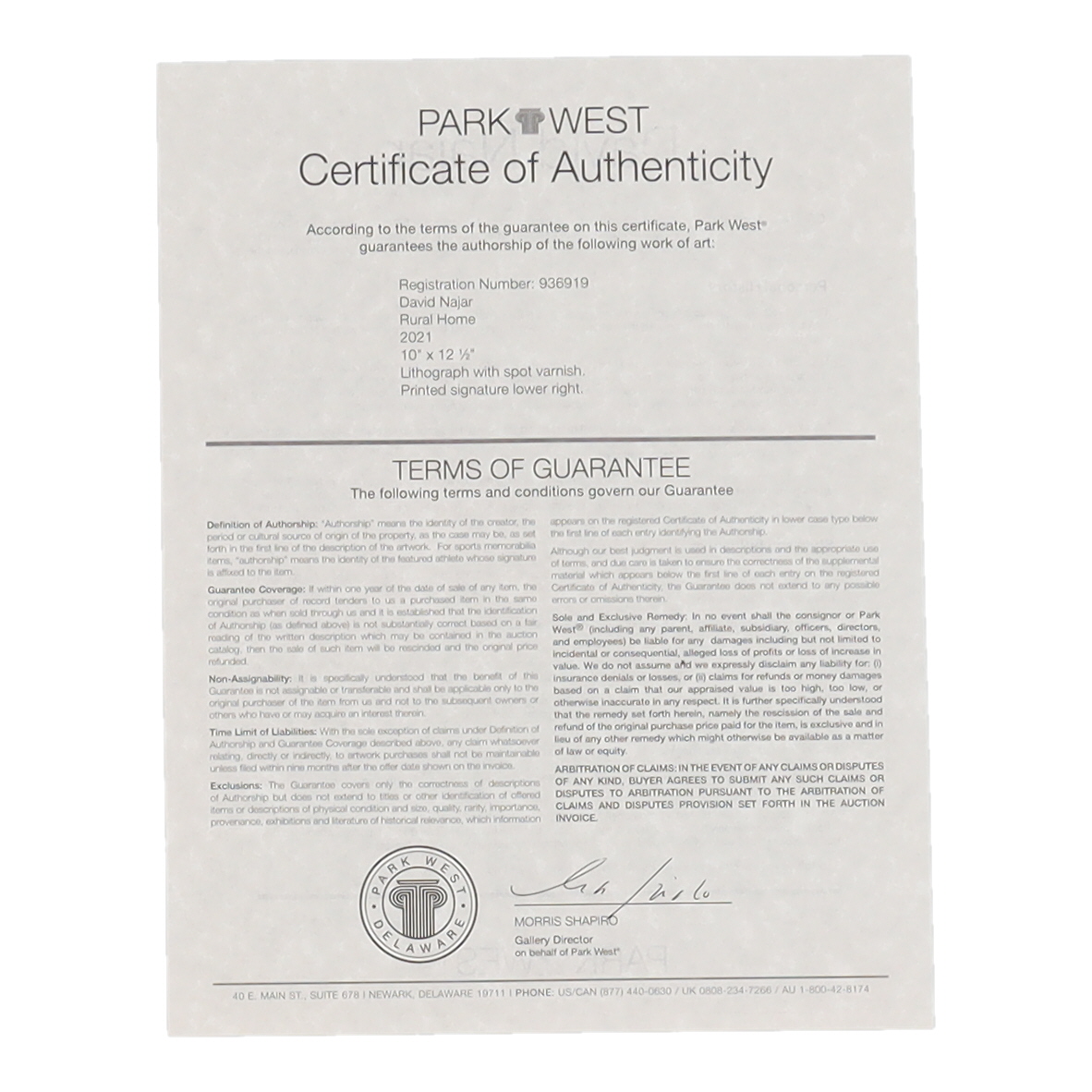 David Najar Signed 2021 "Rural Home" 10x12.5 Lithograph (Park West) at PristineAuction.com David Najar Signed 2021 "Rural Home" 10x12.5 Lithograph (Park West) at PristineAuction.com