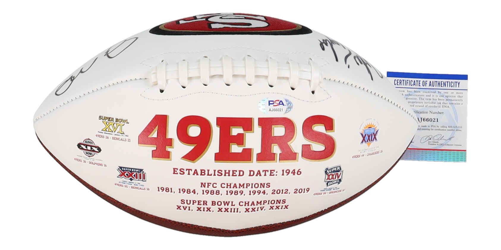 Joe Montana & John Taylor Signed 49ers Logo Football (PSA) at PristineAuction.com Joe Montana & John Taylor Signed 49ers Logo Football (PSA) at PristineAuction.com