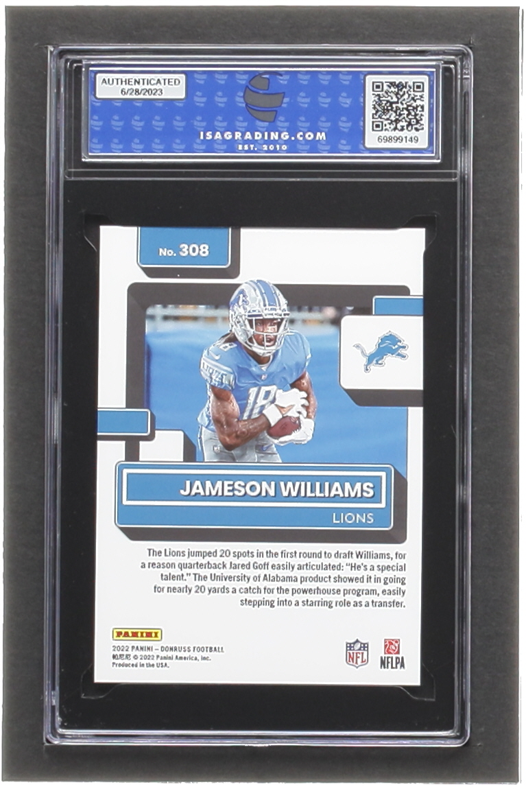 Jameson Williams 2022 Donruss Press Proof Premium #308 RR RC (ISA 10) at PristineAuction.com Jameson Williams 2022 Donruss Press Proof Premium #308 RR RC (ISA 10) at PristineAuction.com