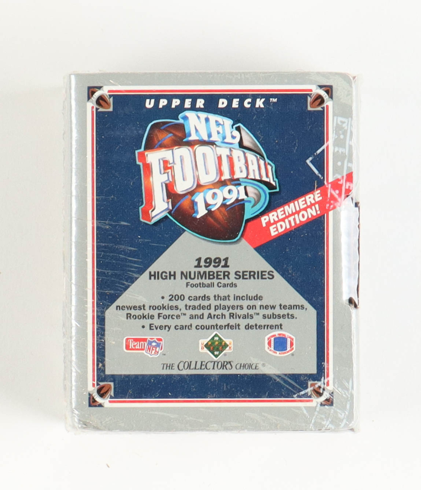 1991 Upper Deck Football Premiere Edition High Number Series Box of (200) Cards with Brett Favre RC at PristineAuction.com 1991 Upper Deck Football Premiere Edition High Number Series Box of (200) Cards with Brett Favre RC at PristineAuction.com