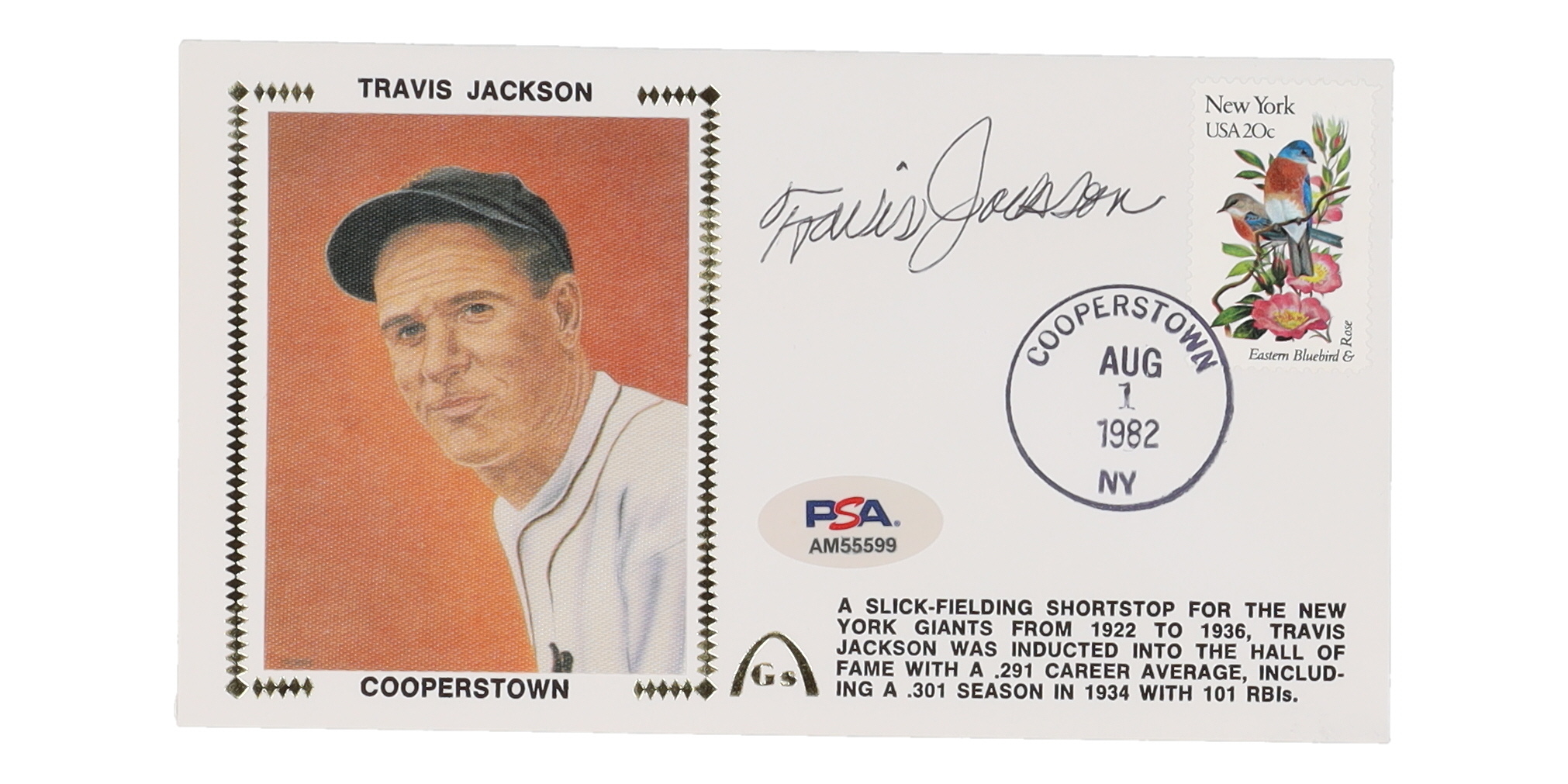 Travis Jackson Signed 1982 FDC Envelope (PSA) at PristineAuction.com Travis Jackson Signed 1982 FDC Envelope (PSA) at PristineAuction.com