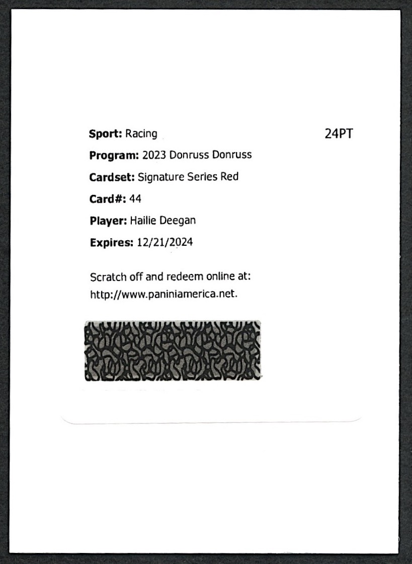 Hailie Deegan 2023 Donruss Signature Series #44 Red #/25 | Autograph (Redemption) at PristineAuction.com Hailie Deegan 2023 Donruss Signature Series #44 Red #/25 | Autograph (Redemption) at PristineAuction.com
