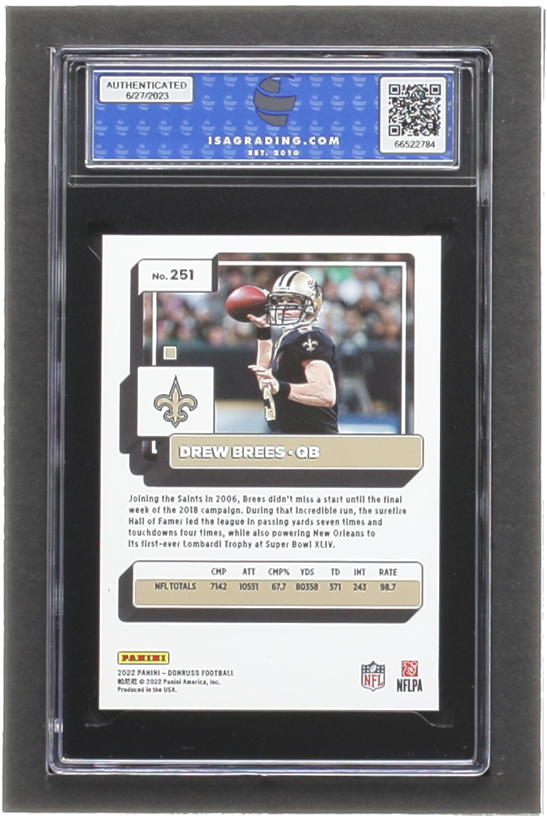Drew Brees 2022 Donruss Press Proof Premium #251 (ISA 10) at PristineAuction.com Drew Brees 2022 Donruss Press Proof Premium #251 (ISA 10) at PristineAuction.com
