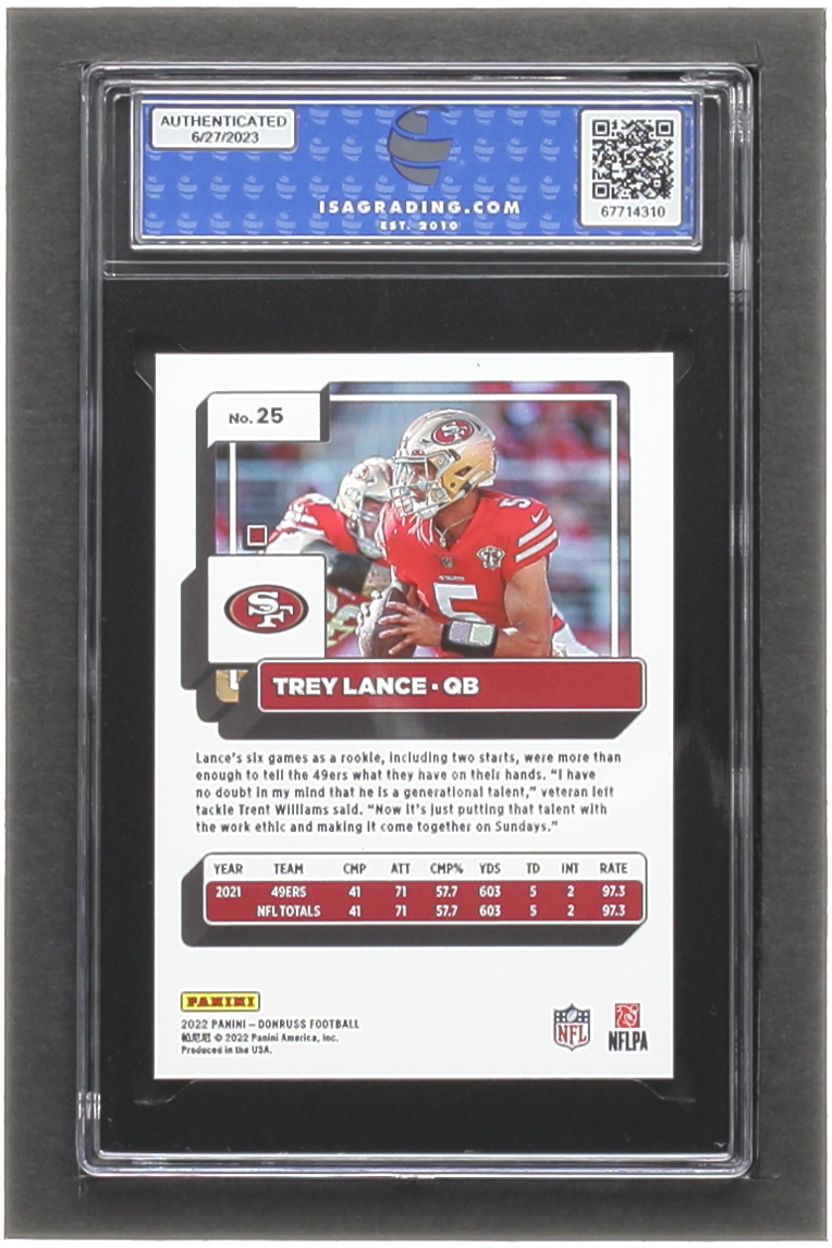 Trey Lance 2022 Donruss Press Proof Premium #25 (ISA 10) at PristineAuction.com Trey Lance 2022 Donruss Press Proof Premium #25 (ISA 10) at PristineAuction.com