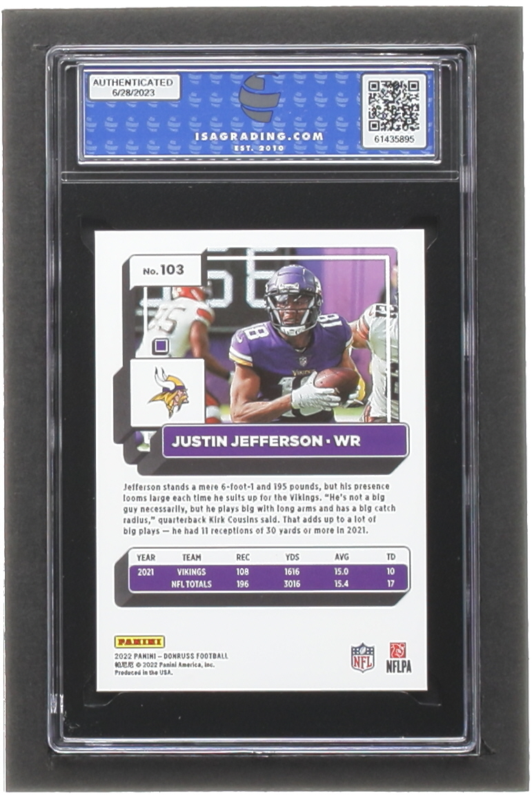 Justin Jefferson 2022 Donruss Press Proof Premium #103 (ISA 10) at PristineAuction.com Justin Jefferson 2022 Donruss Press Proof Premium #103 (ISA 10) at PristineAuction.com