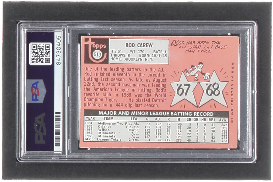 Rod Carew Signed 1969 Topps #510 (PSA | Auto 10) at PristineAuction.com Rod Carew Signed 1969 Topps #510 (PSA | Auto 10) at PristineAuction.com