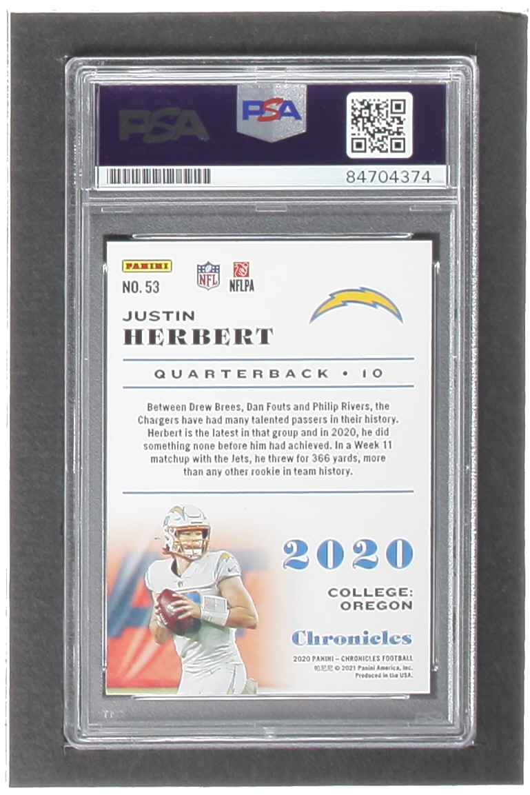 Justin Herbert Signed 2020 Panini Chronicles #53 RC (PSA) at PristineAuction.com Justin Herbert Signed 2020 Panini Chronicles #53 RC (PSA) at PristineAuction.com