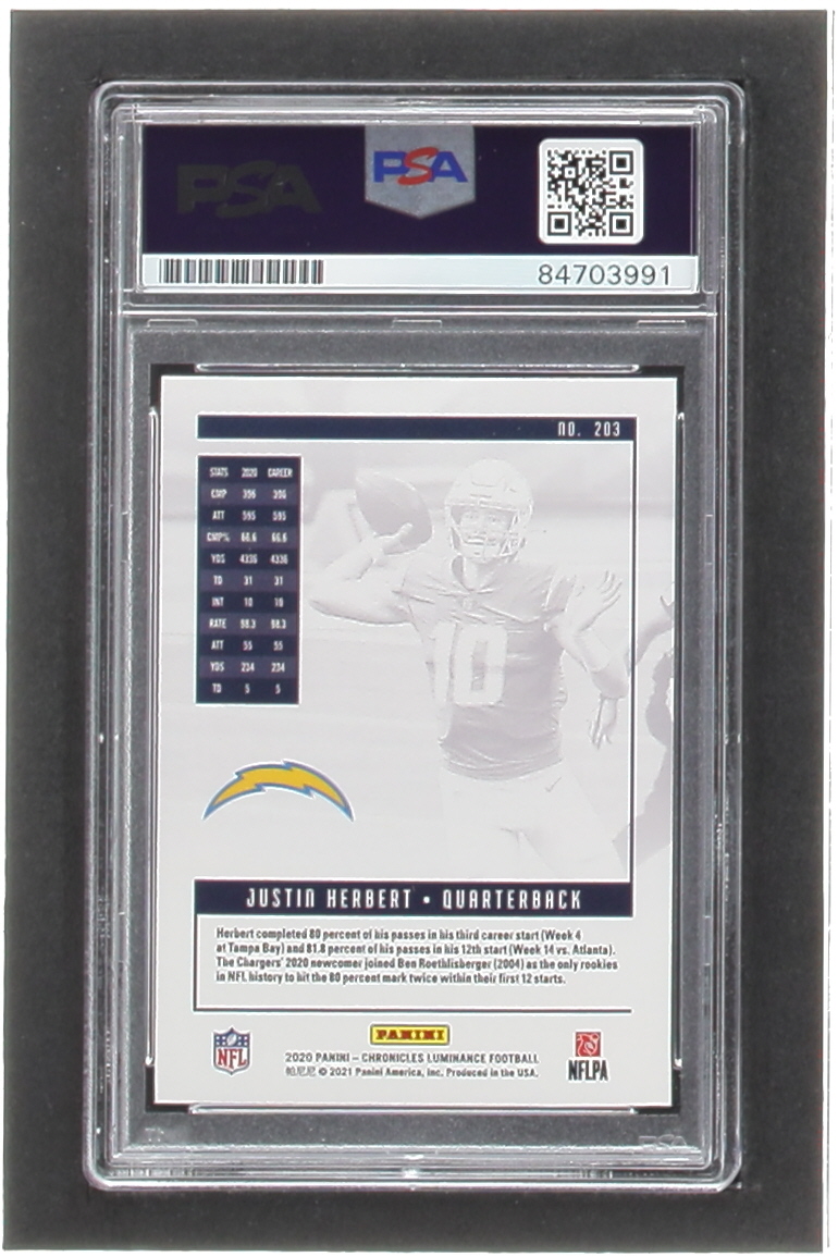 Justin Herbert Signed 2020 Panini Luminance #203 CHRONICLES (PSA | Autograph Graded PSA 10) at PristineAuction.com Justin Herbert Signed 2020 Panini Luminance #203 CHRONICLES (PSA | Autograph Graded PSA 10) at PristineAuction.com
