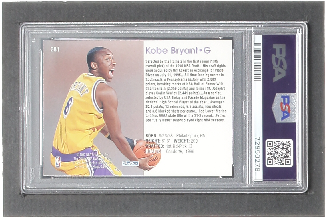 Kobe Bryant 1996-97 Hoops #281 RC (PSA 8) at PristineAuction.com Kobe Bryant 1996-97 Hoops #281 RC (PSA 8) at PristineAuction.com