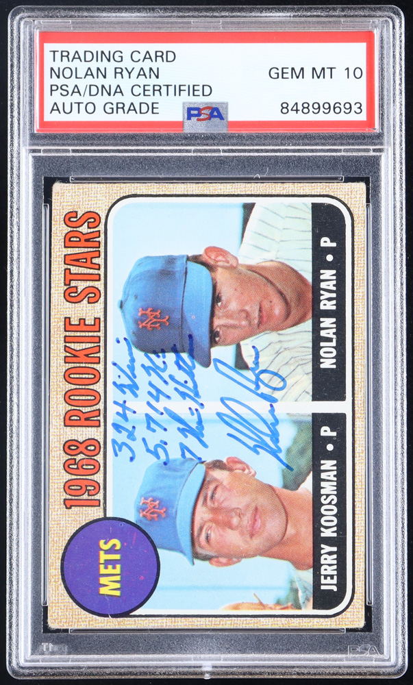Nolan Ryan Signed 1968 Topps #177 Rookie Stars / Jerry Koosman/Nolan Ryan RC with Multiple Inscriptions (PSA | Autograph Graded 10) at PristineAuction.com Nolan Ryan Signed 1968 Topps #177 Rookie Stars / Jerry Koosman/Nolan Ryan RC with Multiple Inscriptions (PSA | Autograph Graded 10) at PristineAuction.com