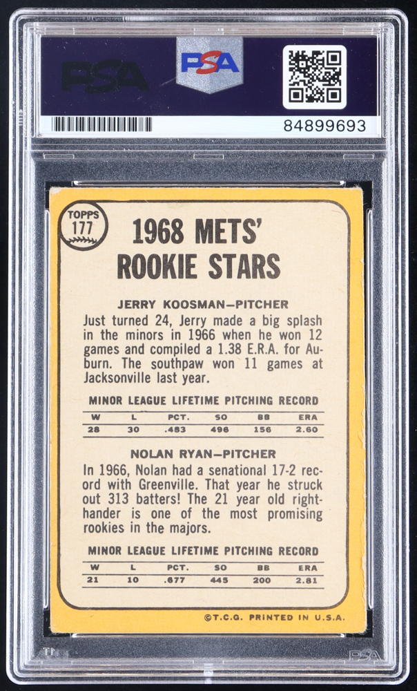 Nolan Ryan Signed 1968 Topps #177 Rookie Stars / Jerry Koosman/Nolan Ryan RC with Multiple Inscriptions (PSA | Autograph Graded 10) at PristineAuction.com Nolan Ryan Signed 1968 Topps #177 Rookie Stars / Jerry Koosman/Nolan Ryan RC with Multiple Inscriptions (PSA | Autograph Graded 10) at PristineAuction.com