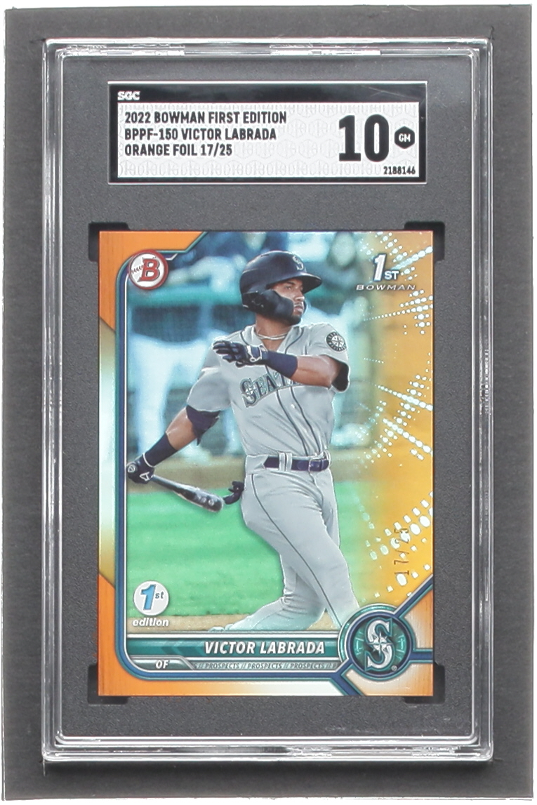 Victor Labrada 2022 Bowman 1st Edition Orange Foil #BPPF150 #17/25 (SGC 10) at PristineAuction.com Victor Labrada 2022 Bowman 1st Edition Orange Foil #BPPF150 #17/25 (SGC 10) at PristineAuction.com
