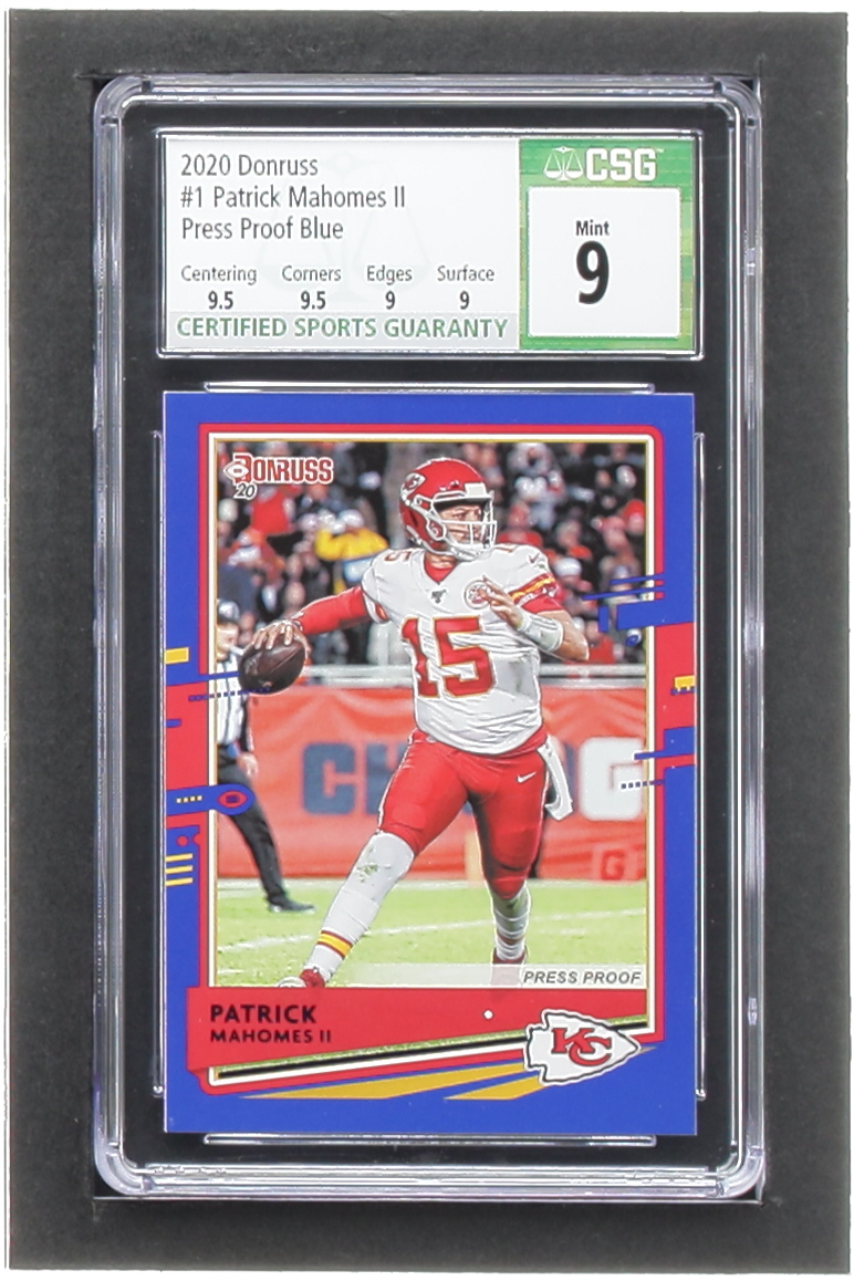Patrick Mahomes II 2020 Donruss Press Proof Blue #1A (CSG 9) at PristineAuction.com Patrick Mahomes II 2020 Donruss Press Proof Blue #1A (CSG 9) at PristineAuction.com