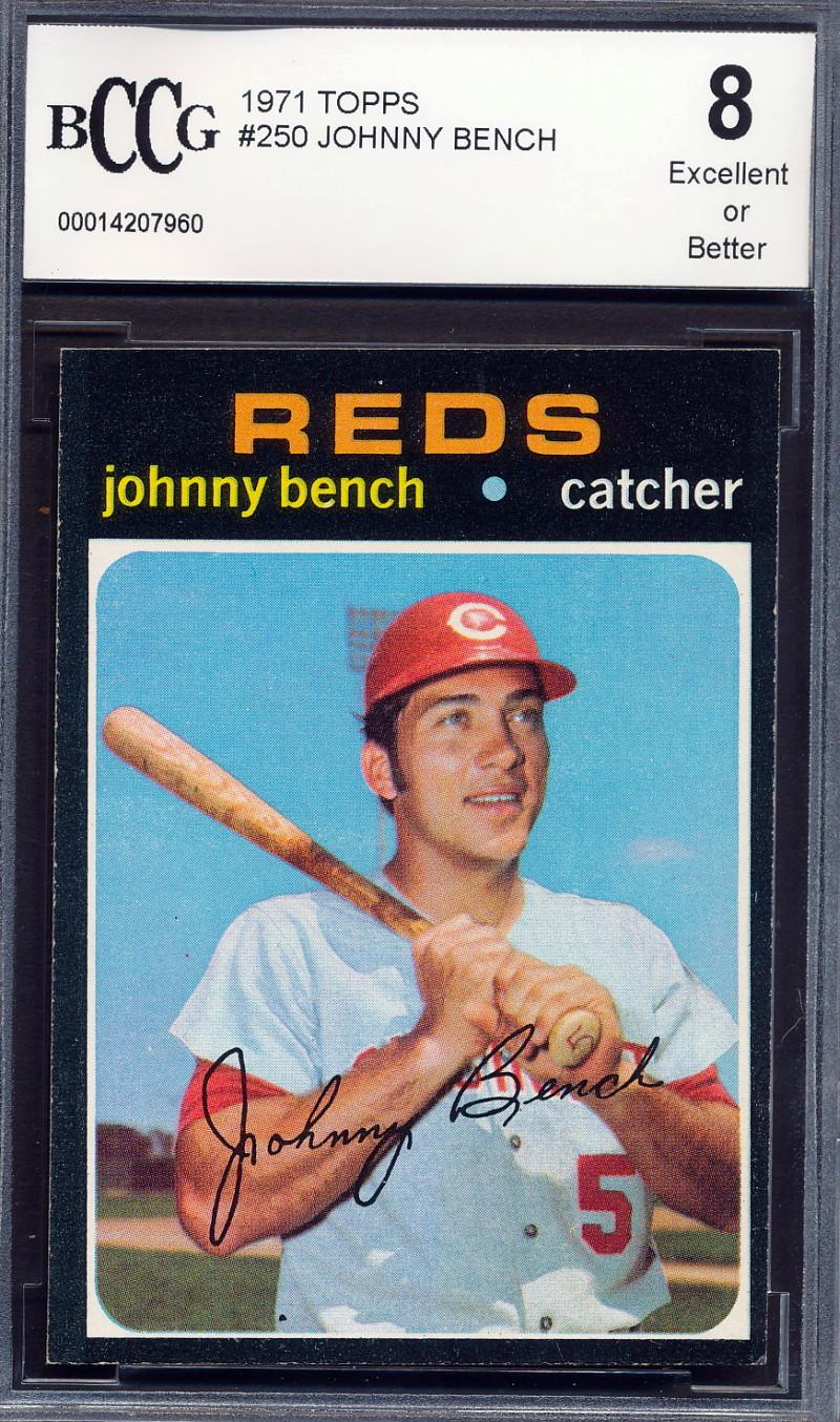 Johnny Bench 1971 Topps #250 (BCCG 8) at PristineAuction.com Johnny Bench 1971 Topps #250 (BCCG 8) at PristineAuction.com