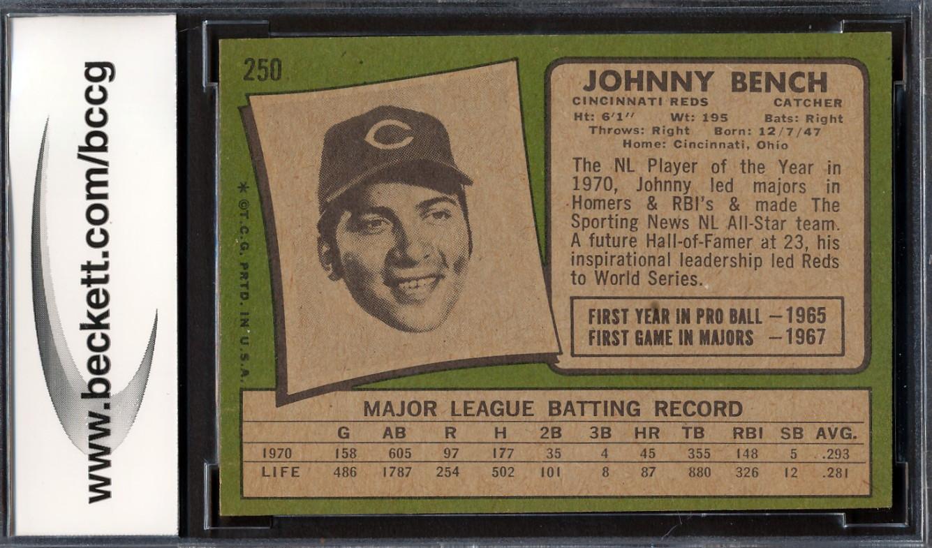 Johnny Bench 1971 Topps #250 (BCCG 8) at PristineAuction.com Johnny Bench 1971 Topps #250 (BCCG 8) at PristineAuction.com