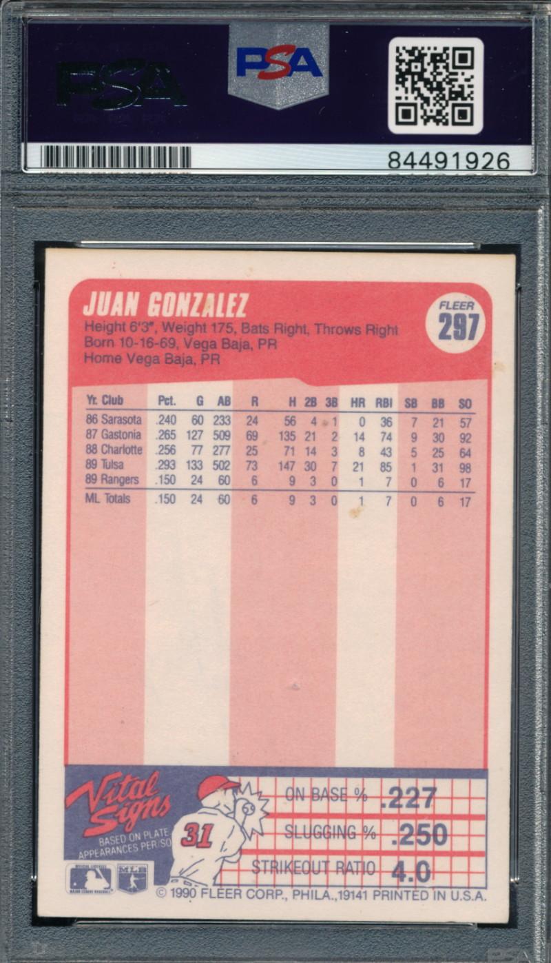 Juan Gonzalez Signed 1990 Fleer #297 RC (PSA) at PristineAuction.com Juan Gonzalez Signed 1990 Fleer #297 RC (PSA) at PristineAuction.com