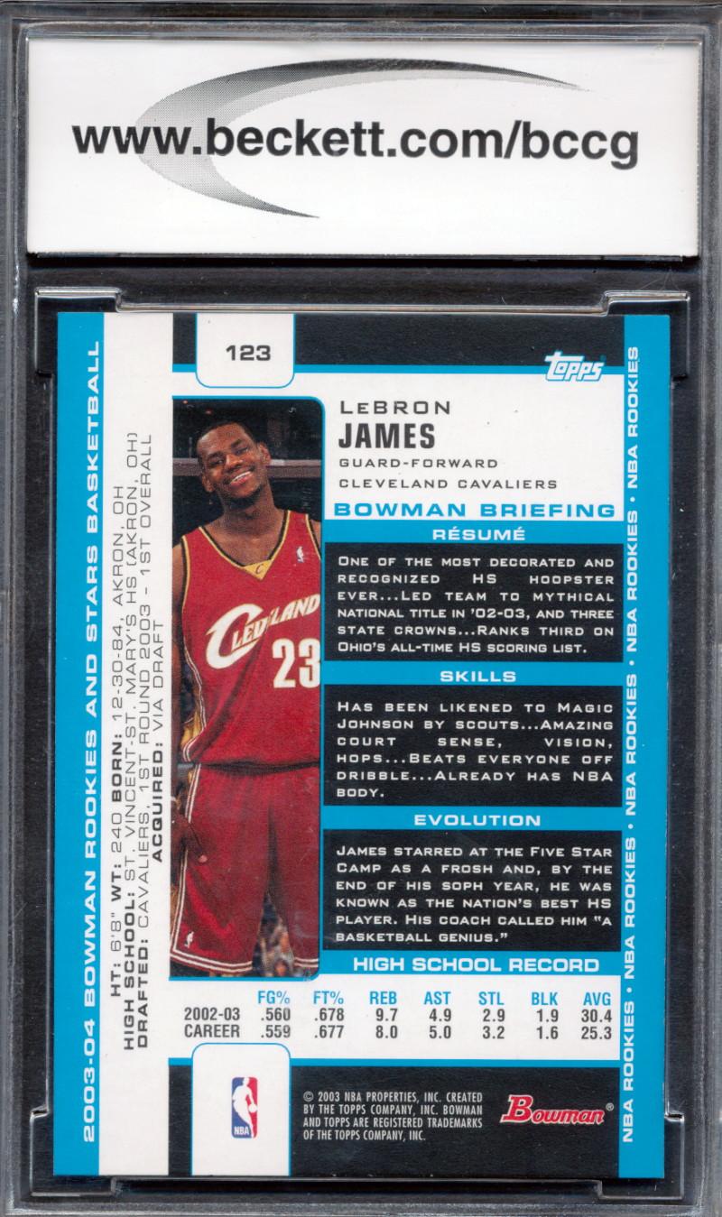 LeBron James 2003-04 Bowman #123 RC (BCCG 10) at PristineAuction.com LeBron James 2003-04 Bowman #123 RC (BCCG 10) at PristineAuction.com