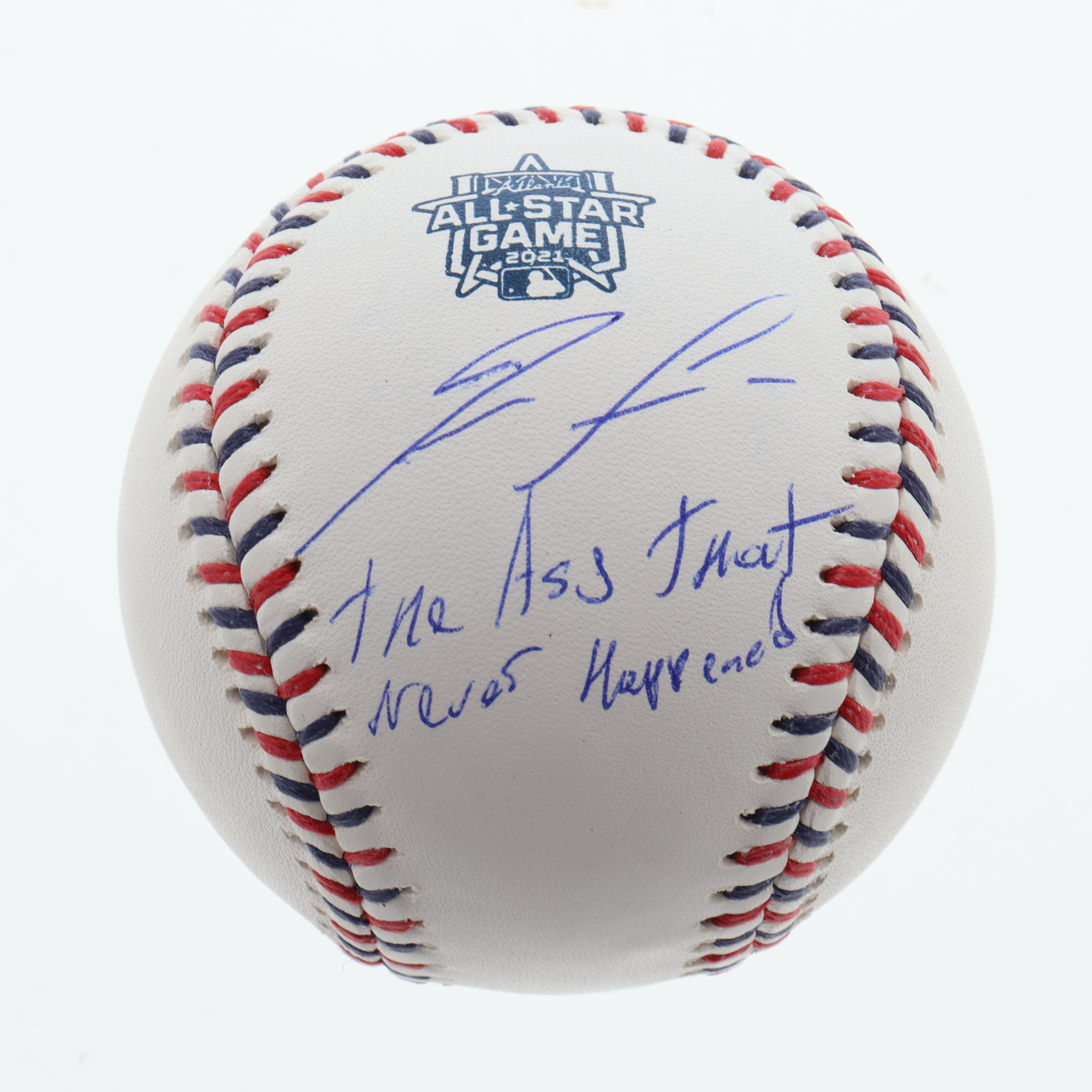 Ronald Acuna Signed 2021 All-Star Game Baseball Inscribed "The ASG That Never Happened" (JSA & USASM) at PristineAuction.com Ronald Acuna Signed 2021 All-Star Game Baseball Inscribed "The ASG That Never Happened" (JSA & USASM) at PristineAuction.com