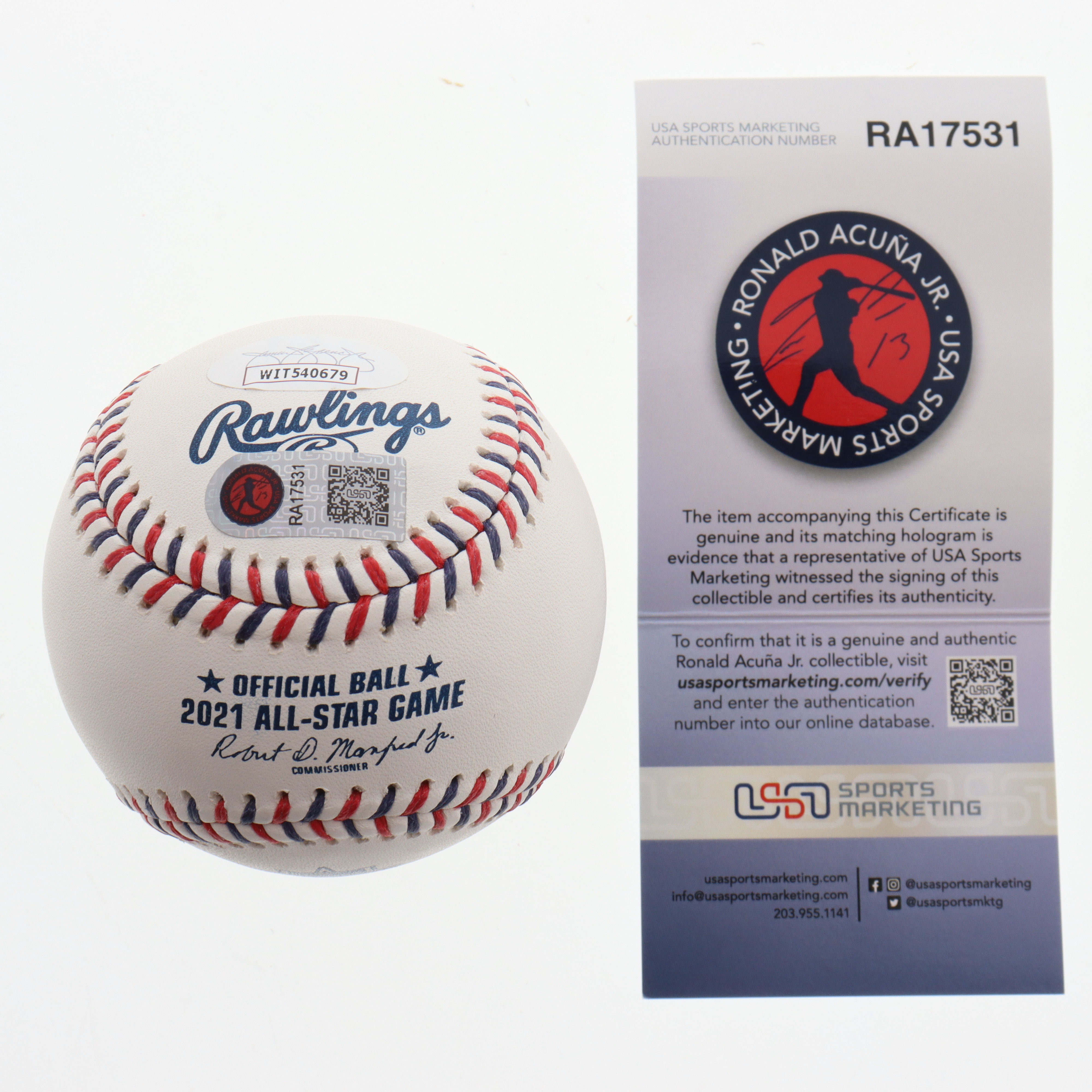 Ronald Acuna Signed 2021 All-Star Game Baseball Inscribed "The ASG That Never Happened" (JSA & USASM) at PristineAuction.com Ronald Acuna Signed 2021 All-Star Game Baseball Inscribed "The ASG That Never Happened" (JSA & USASM) at PristineAuction.com