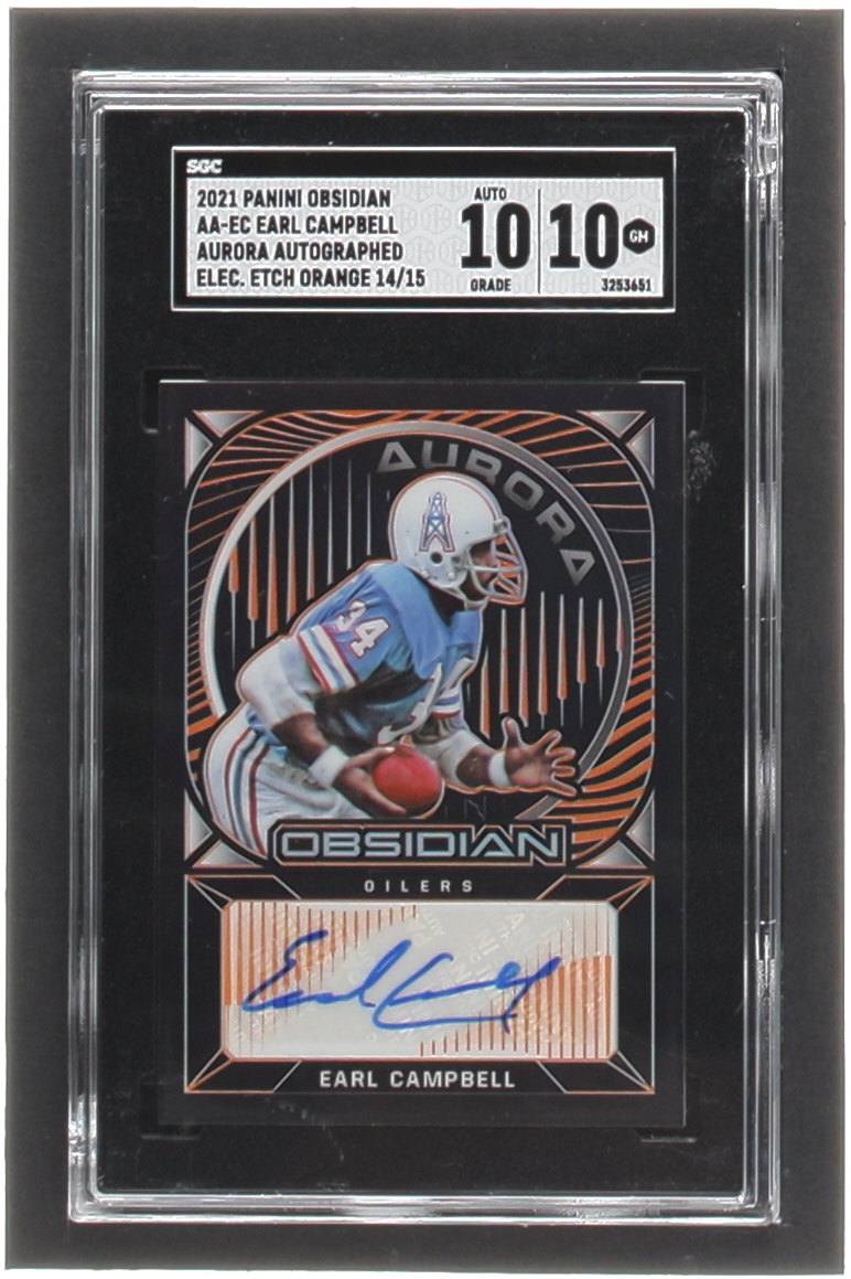 Earl Campbell 2021 Panini Obsidian Aurora Autographs Electric Etch Orange #25 #14/15 (SGC 10 | Autograph Graded SGC 10) at PristineAuction.com Earl Campbell 2021 Panini Obsidian Aurora Autographs Electric Etch Orange #25 #14/15 (SGC 10 | Autograph Graded SGC 10) at PristineAuction.com