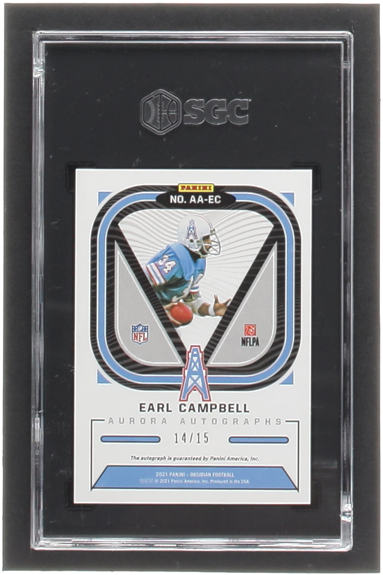 Earl Campbell 2021 Panini Obsidian Aurora Autographs Electric Etch Orange #25 #14/15 (SGC 10 | Autograph Graded SGC 10) at PristineAuction.com Earl Campbell 2021 Panini Obsidian Aurora Autographs Electric Etch Orange #25 #14/15 (SGC 10 | Autograph Graded SGC 10) at PristineAuction.com