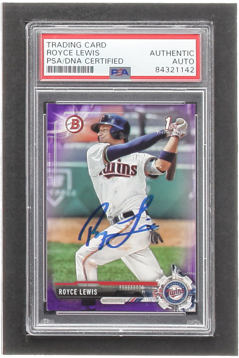 Royce Lewis Signed 2017 Bowman Draft Purple #BD1 #002/250 RC (PSA) at PristineAuction.com Royce Lewis Signed 2017 Bowman Draft Purple #BD1 #002/250 RC (PSA) at PristineAuction.com