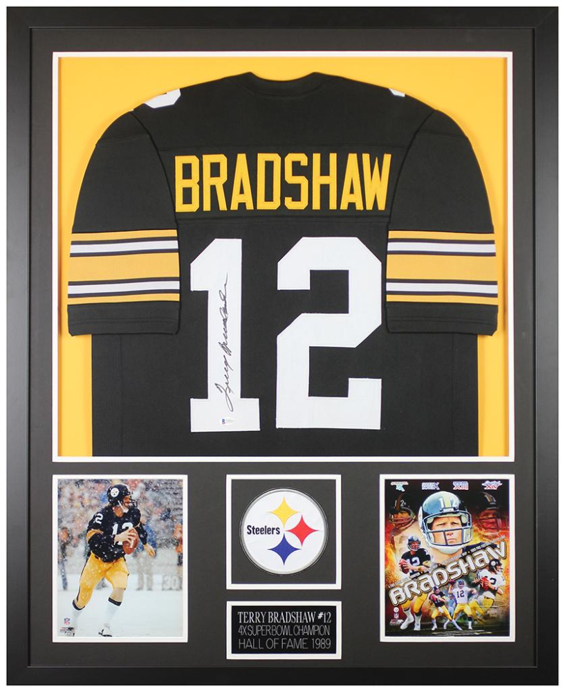 Terry Bradshaw Autographed Steelers Nameplate Display Case - Helmet Football Jersey Photo