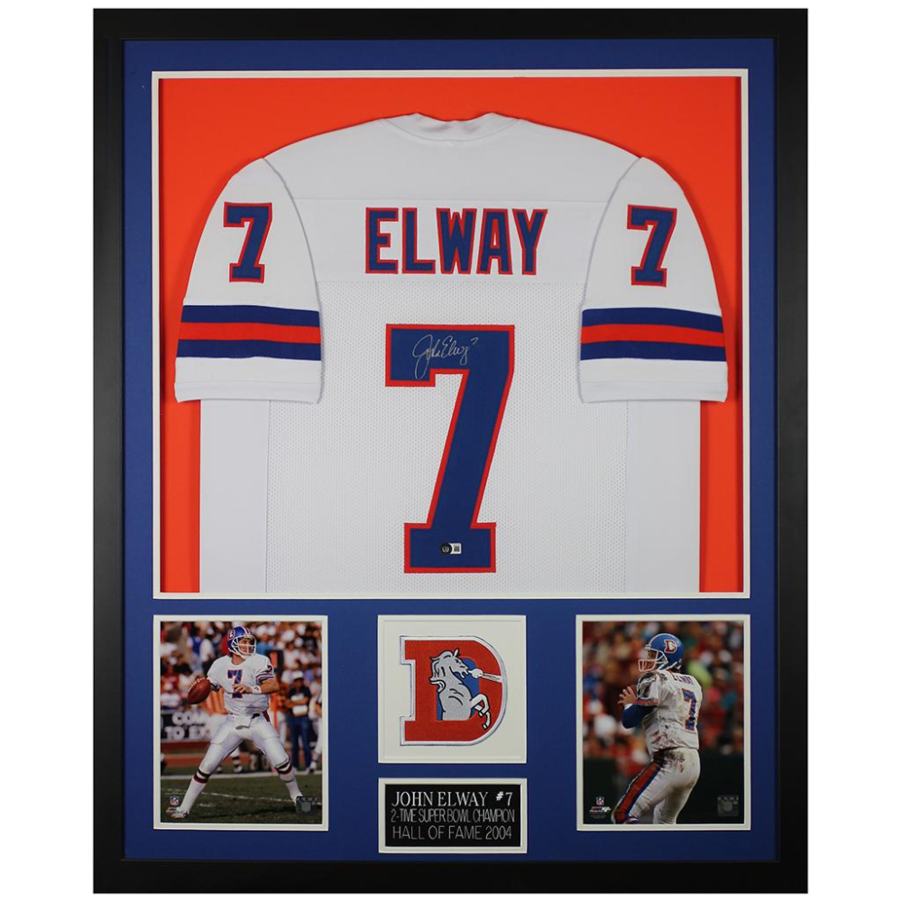 John Elway Signed Custom Framed Jersey Display (Beckett) Pristine Auction