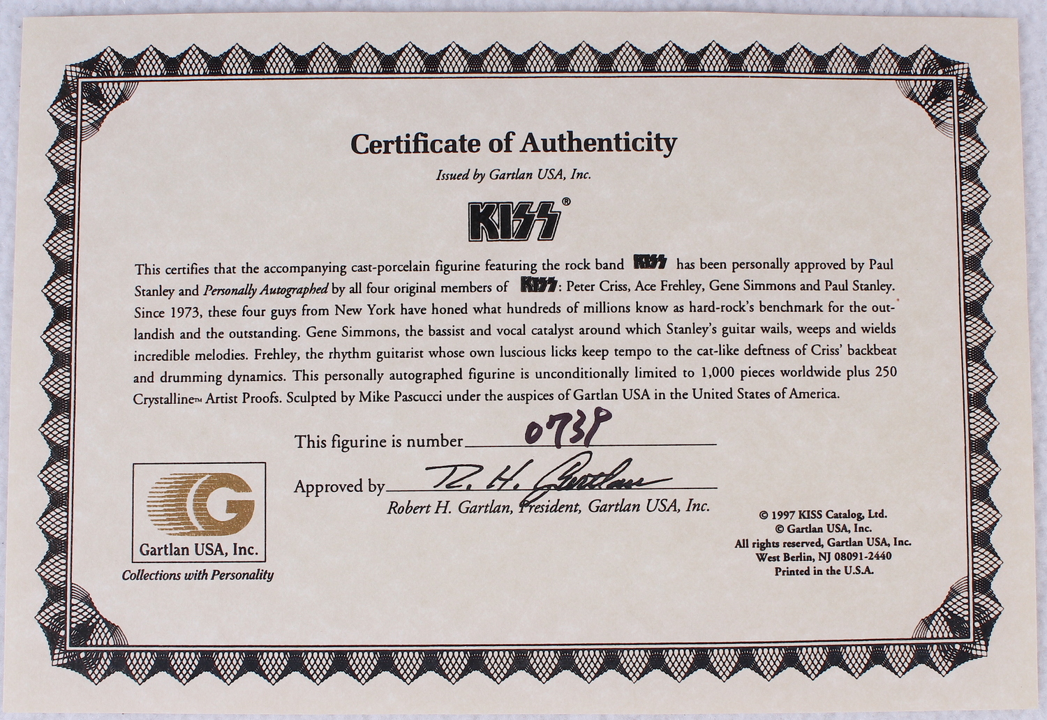 Kiss Band Figurine Signed By (4) With Gene Simmons, Paul Stanley, Peter Criss & Ace Freeley (Gartland COA) at PristineAuction.com Kiss Band Figurine Signed By (4) With Gene Simmons, Paul Stanley, Peter Criss & Ace Freeley (Gartland COA) at PristineAuction.com