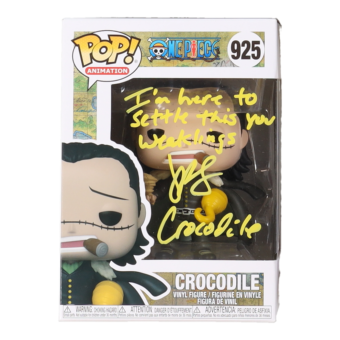John Swasey Signed "One Piece" #925 Crocodile Funko Pop! Vinyl Figure Inscribed "I’m here to settle this, you weaklings!” and “Crocodile" () at PristineAuction.com John Swasey Signed "One Piece" #925 Crocodile Funko Pop! Vinyl Figure Inscribed "I’m here to settle this, you weaklings!” and “Crocodile" () at PristineAuction.com