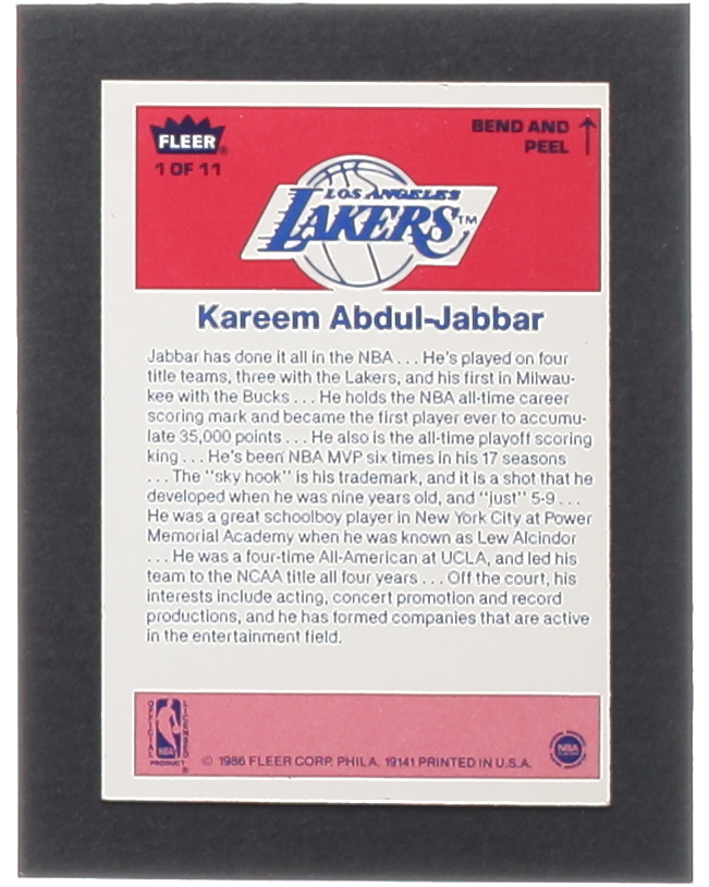 Kareem Abdul-Jabbar 1986-87 Fleer Stickers #1 at PristineAuction.com Kareem Abdul-Jabbar 1986-87 Fleer Stickers #1 at PristineAuction.com