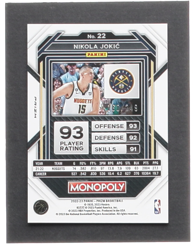 Nikola Jokic 2022-23 Panini Prizm Monopoly All-Stars Brown #PS9 #160/249 at PristineAuction.com Nikola Jokic 2022-23 Panini Prizm Monopoly All-Stars Brown #PS9 #160/249 at PristineAuction.com
